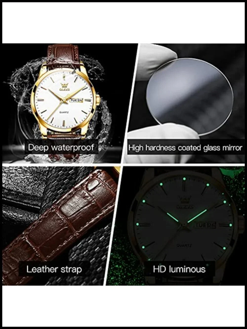 Men's Leather Watch Dress Casual Day Date Quartz Wristwatch